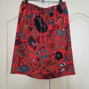 LOFT Red Floral A-Line Skirt